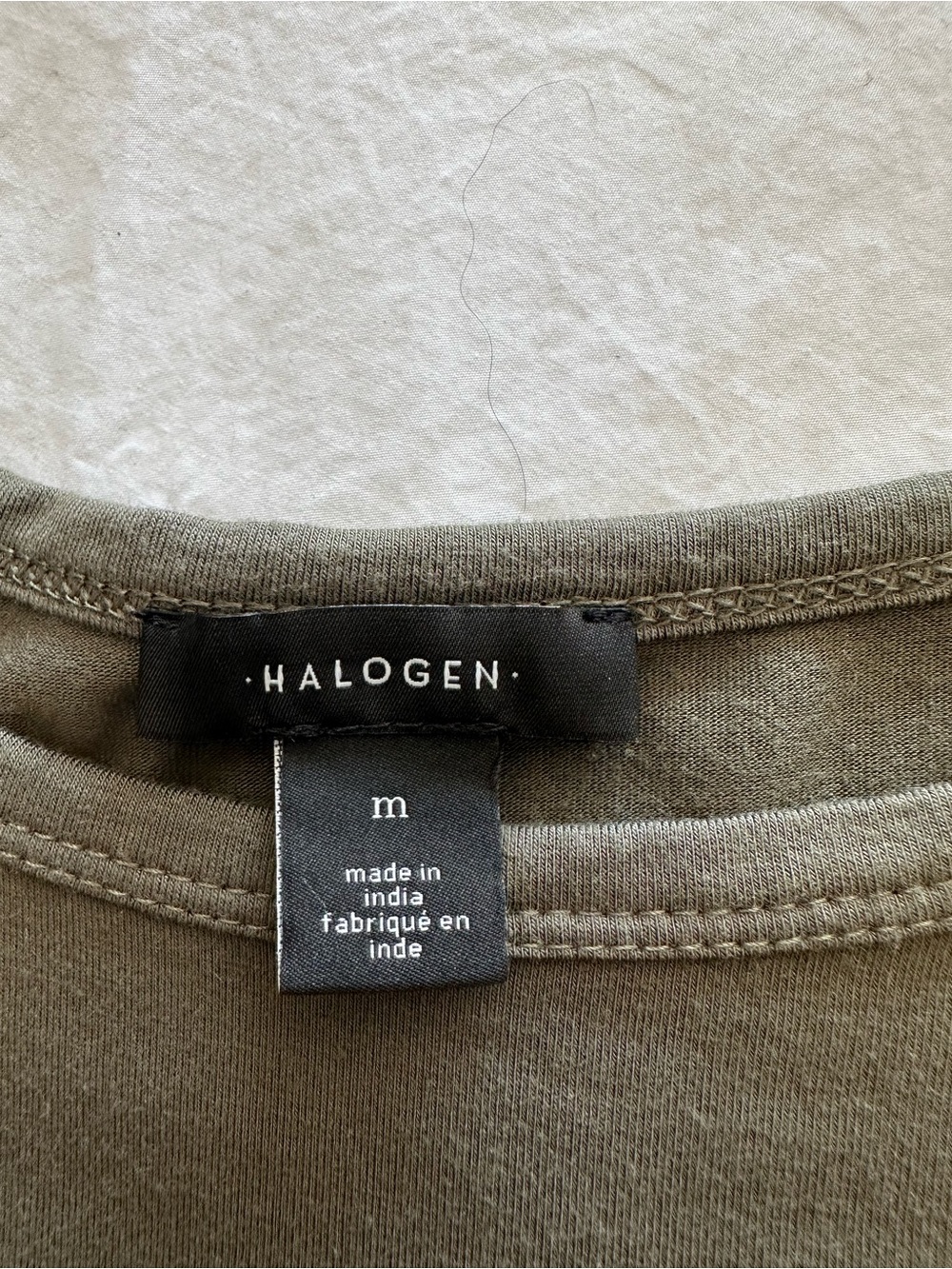 NWT Halogen Olive Short Sleeve Top with Lace Sleeves, size medium - Picture 5 of 10